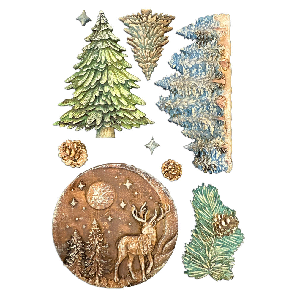 Stamperia Christmas Winter Landscape A5 Silicone Mould kacma617 tree acorns deer