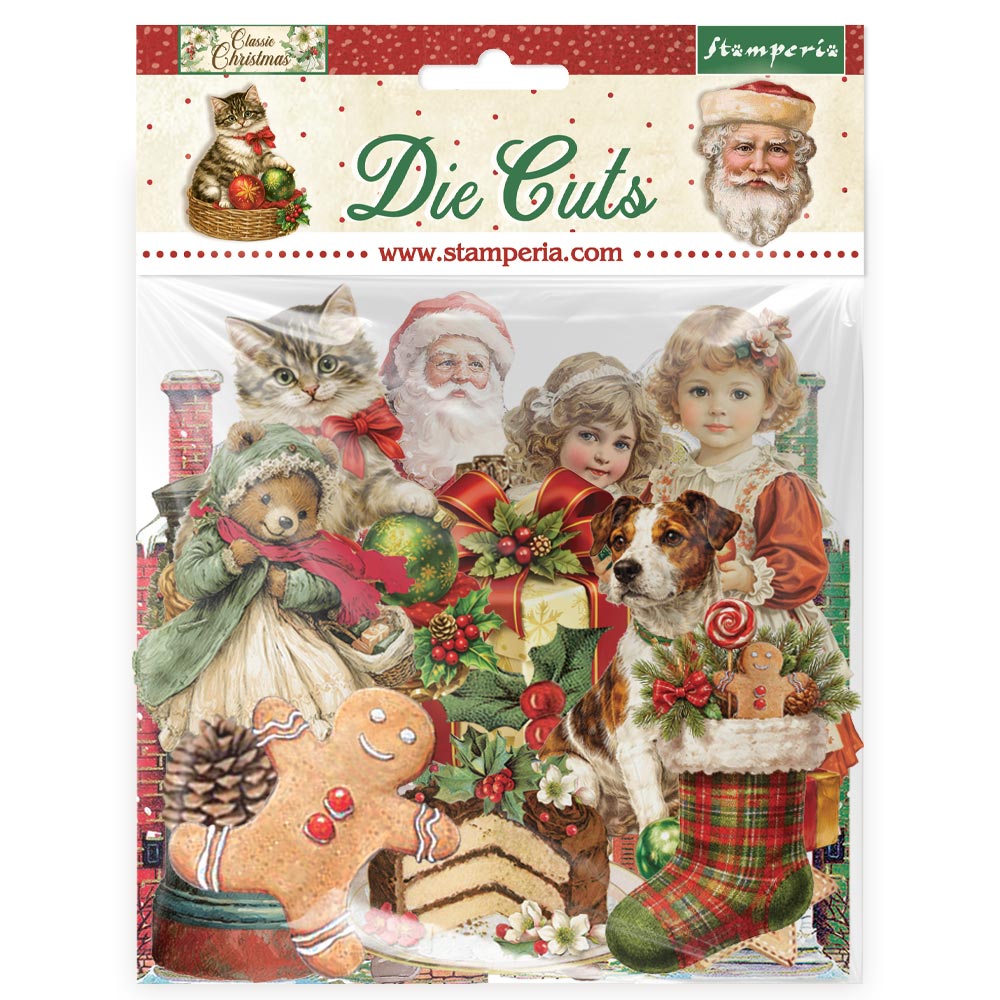 Stamperia Classic Christmas Die Cuts dfldc137 teddy bear dog gingerbread man