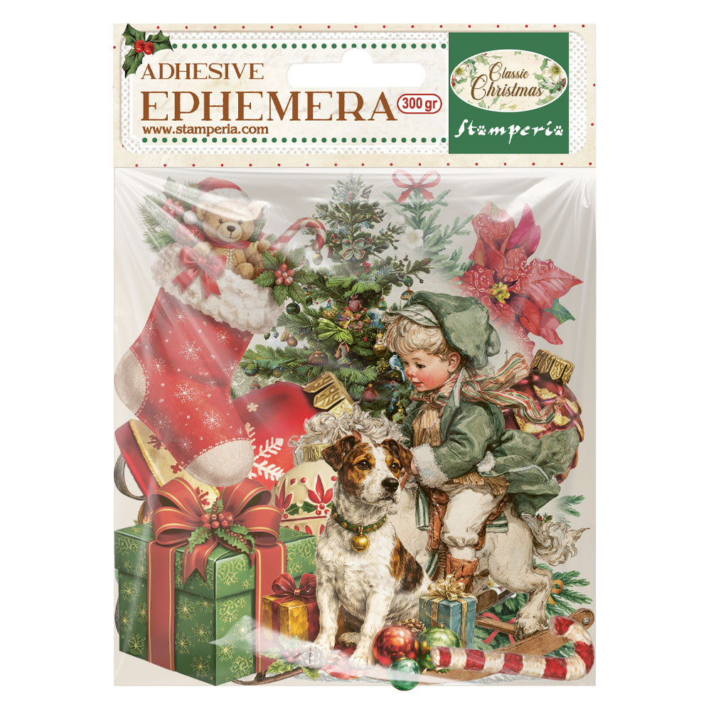 Stamperia Classic Christmas Ephemera dflct85 stocking presents dog