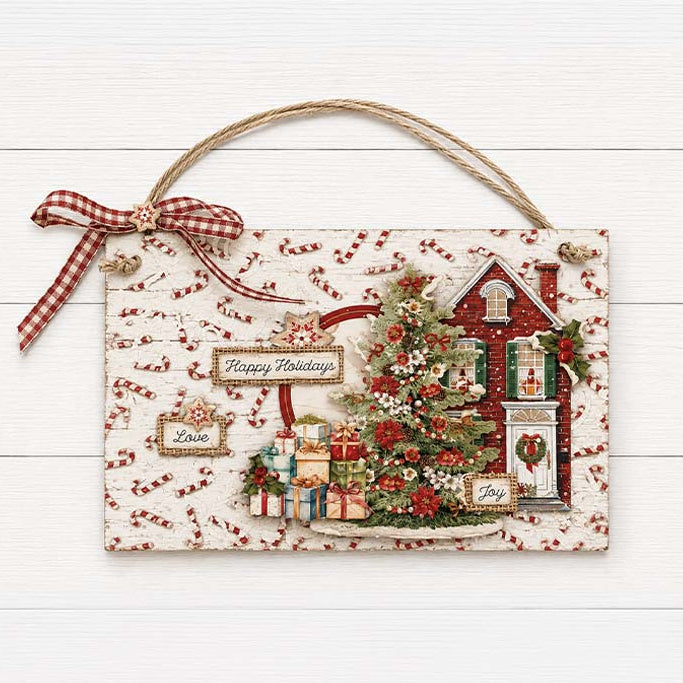 Stamperia Classic Christmas Junk Journal sbjk23 red brick house christmas tree candy canes background 