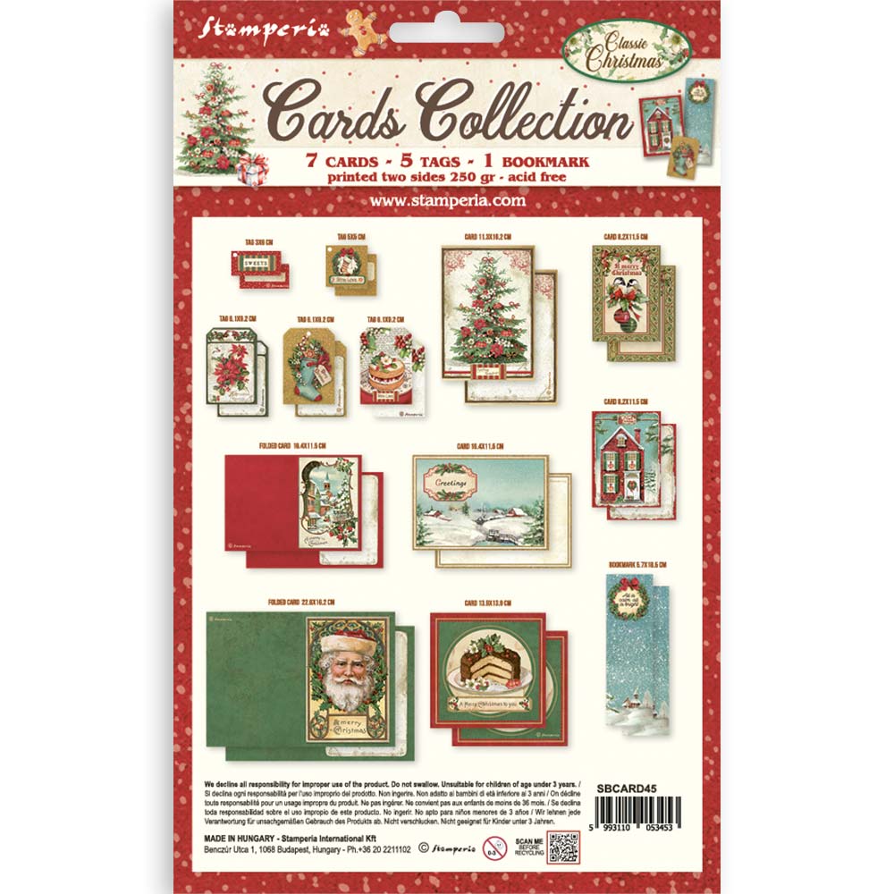 Stamperia Classic Christmas Printed Art Cards Collection sbcard45 contents inside