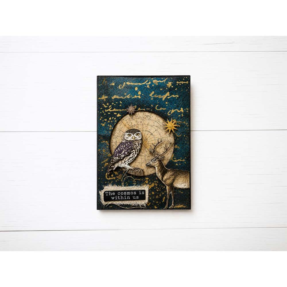 Stamperia Cosmos Die Cuts dfldc142 gold writing owl deer stars card