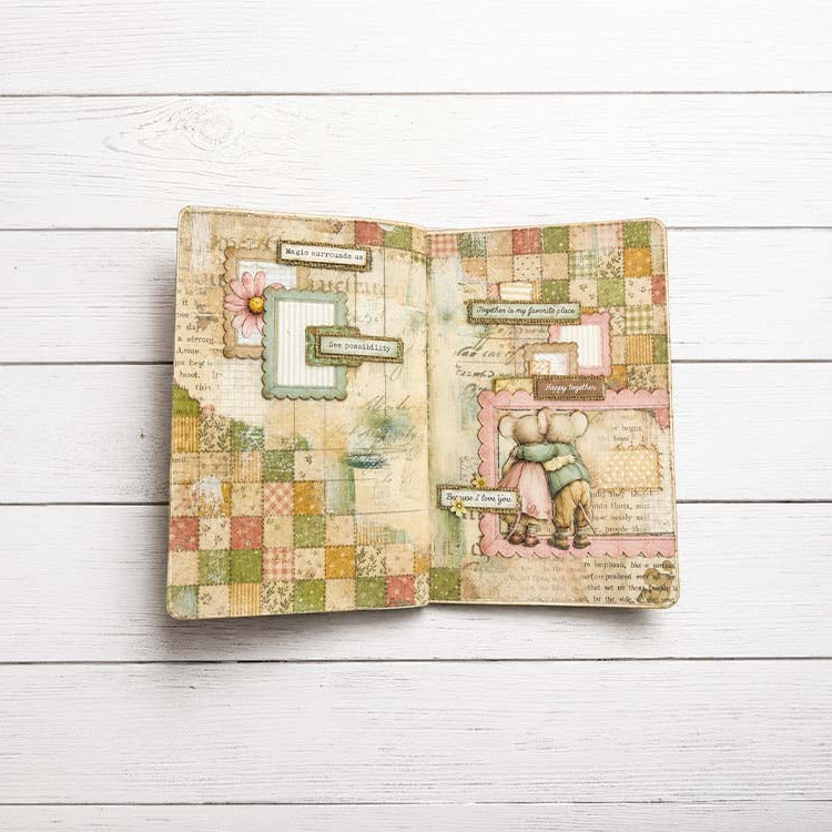Stamperia Cozy Family A6 Rice Paper dfsa6x14 mouse quilt journal