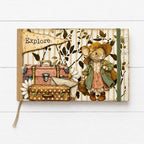 Stamperia Cozy Family Ephemera dflct93 mouse in dress explore suitcases green band card