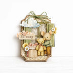 Stamperia Cozy Family Focus Points Junk Journal sbjks11 green window mouse holding teddy bear flowers so cozy tag card
