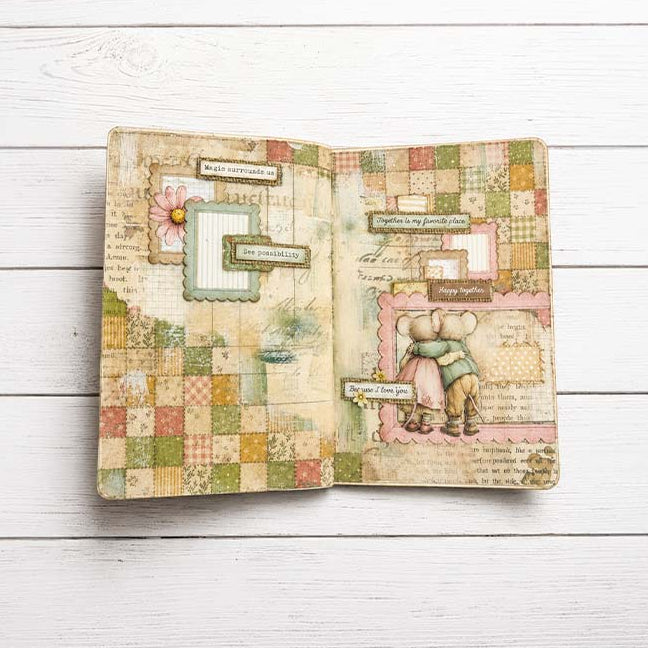 Stamperia Cozy Family Rub Ons dflrbx25 pattern squares picture frames mice hugging journal card