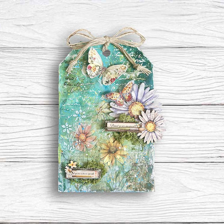 Stamperia Daisy Art Letter And Butterfly Stencil kstd199 flower tag