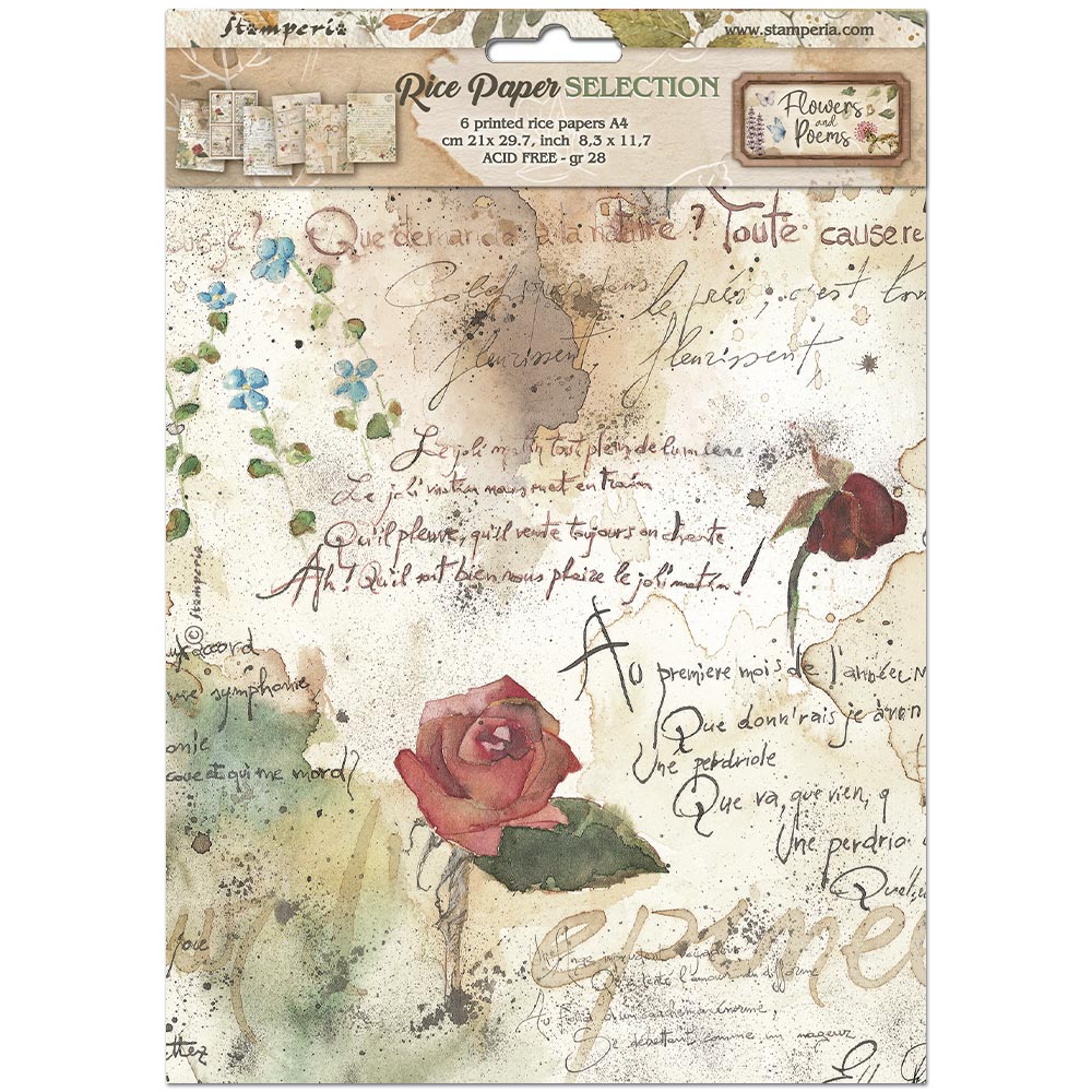 Stamperia Flowers And Poems A4 Rice Paper dfsa4xfp