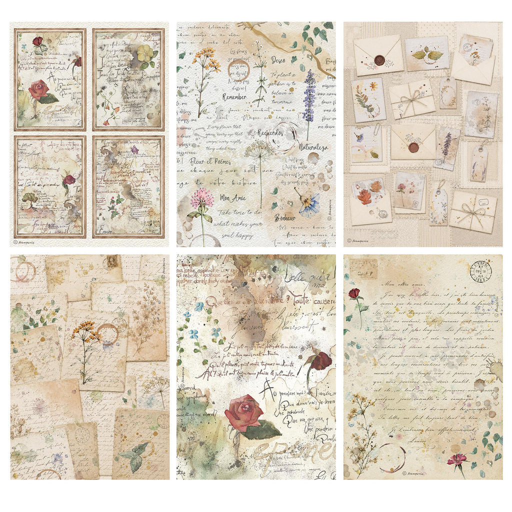 Stamperia Flowers And Poems A4 Rice Paper dfsa4xfp sheets