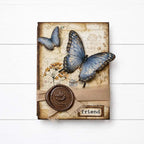 Stamperia Flowers And Poems Focus Points Junk Journal sbjks10 blue butterflies brown leaf wax seal friend card