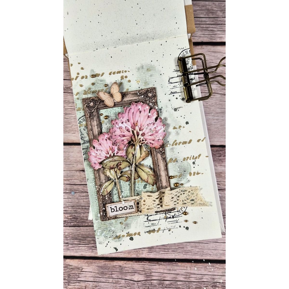 Stamperia Flowers And Poems Focus Points Junk Journal sbjks10 pink flowers in picture frame butterflies gold pearls bloom card vicky papaioannou | color-code:ALT01
