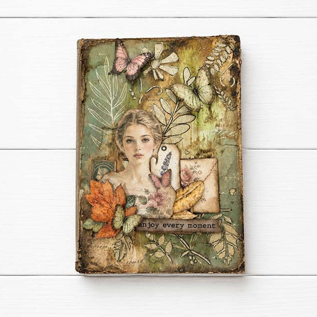 Stamperia Flowers And Poems Junk Journal sbjk31 young woman butterflies leaves envelope card