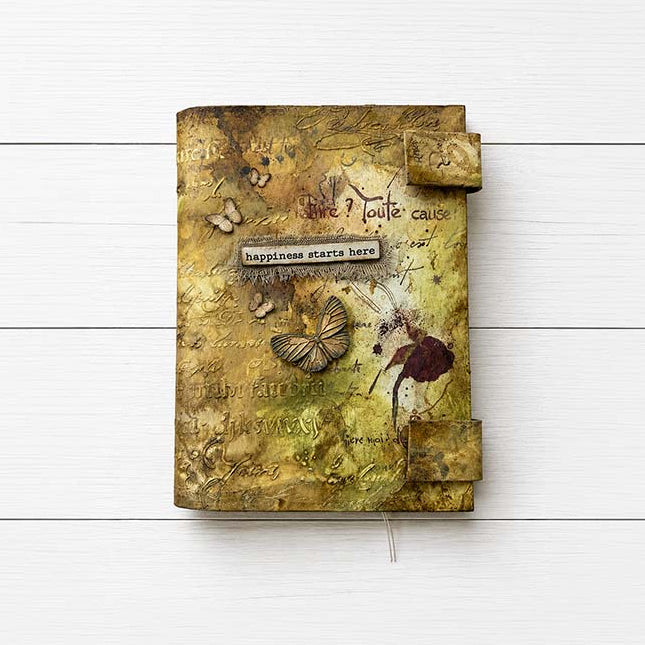 Stamperia Flowers And Poems Latin Inspirations Stencil kstd221 happiness starts here butterflies words background journal