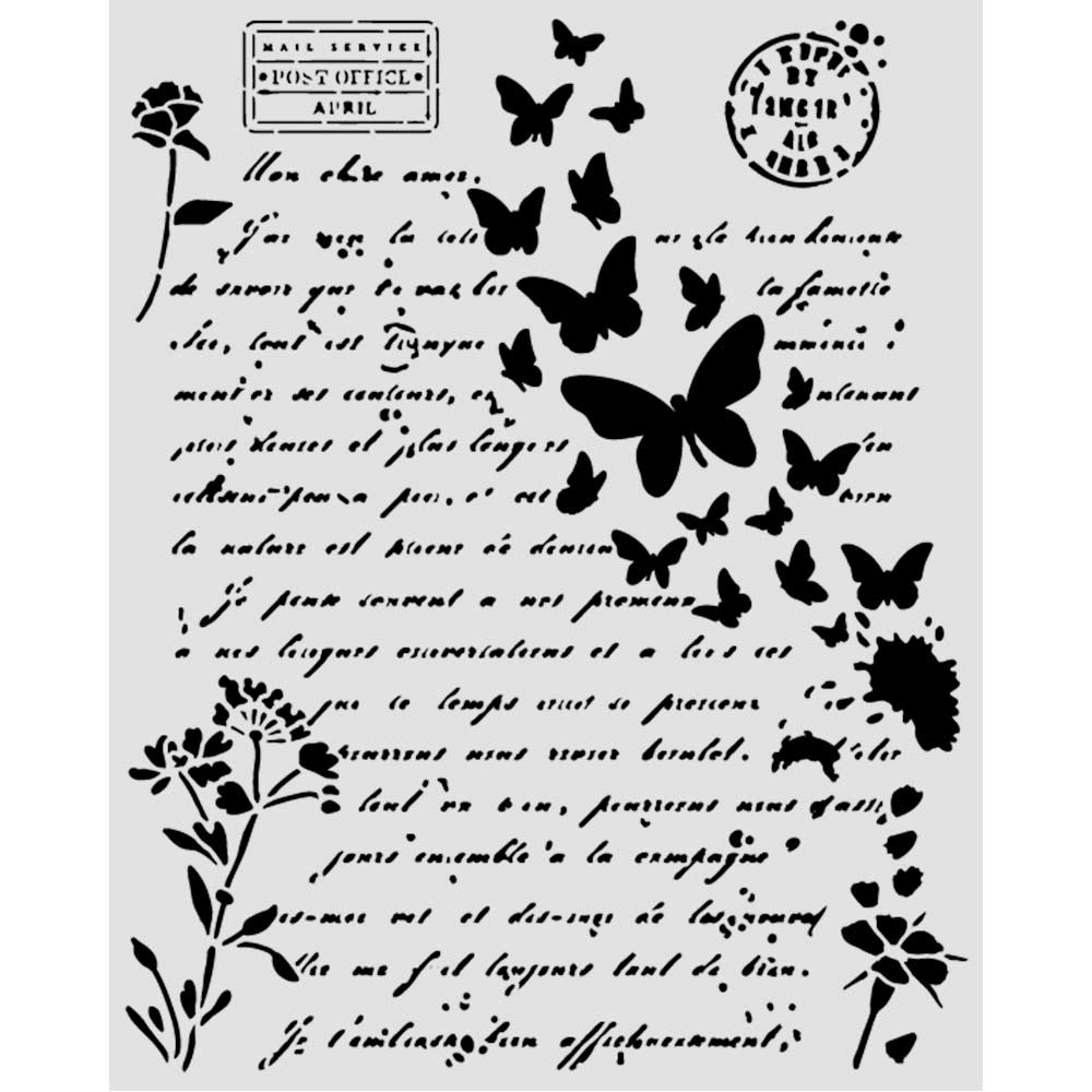 Stamperia Flowers And Poems Letter And Butterflies Stencil kstd220