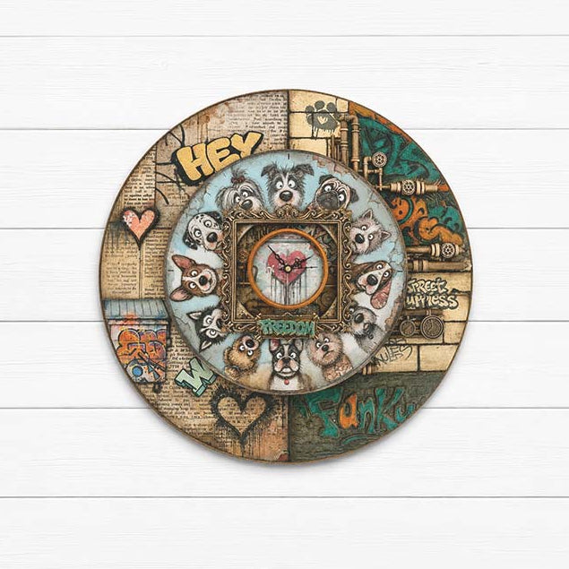 Stamperia Furry Friends 2 A5 Soft Mould k3pta5680 circle of dogs gears and pipes hearts clock