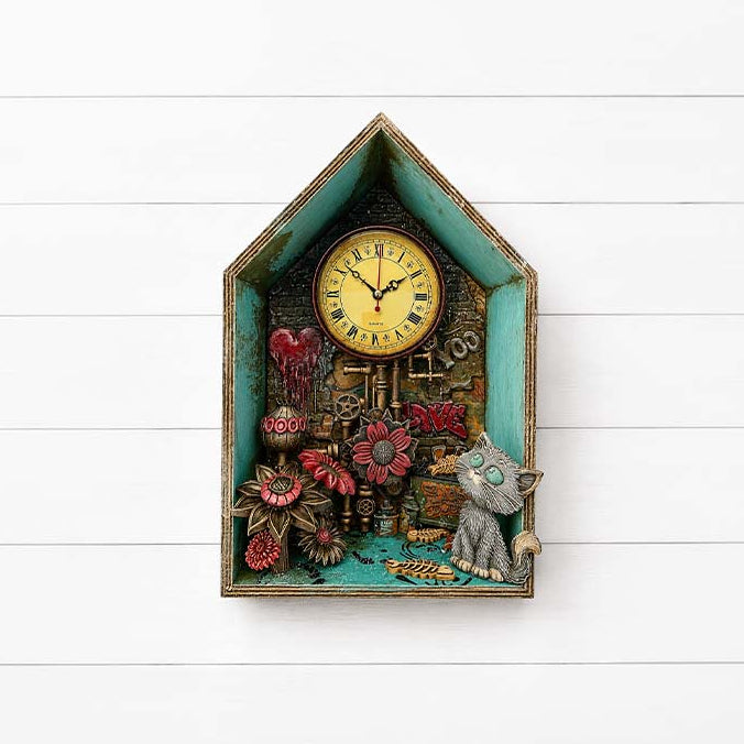 Stamperia Furry Friends 2 A5 Soft Mould k3pta5680 red flowers clock pipes and gears grey cat house card
