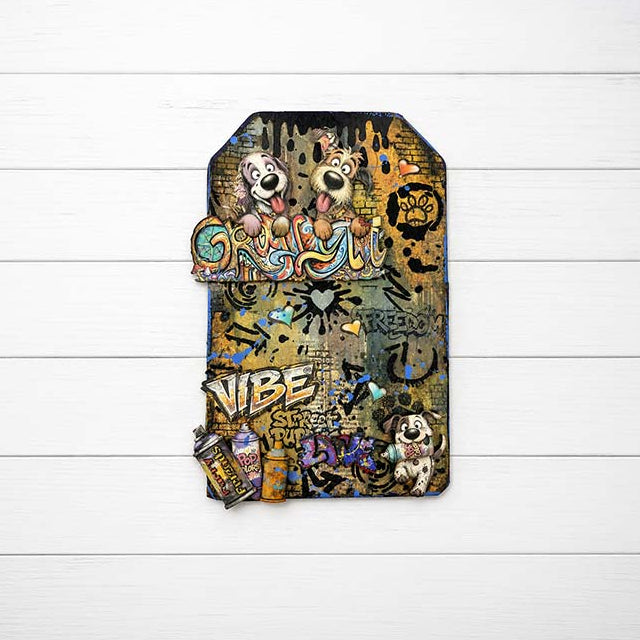 Stamperia Furry Friends 2 A6 Backgrounds Rice Paper dfsak6064 dogs vibe paint cans paw prints tag card