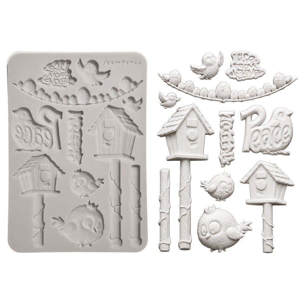 Stamperia Furry Friends 2 Birds A5 Silicone Mould kacma625