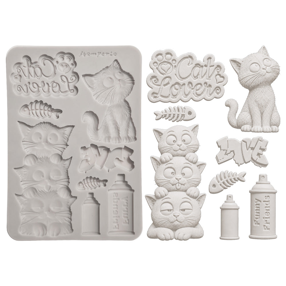 Stamperia Furry Friends 2 Cats A5 Silicone Mould kacma626