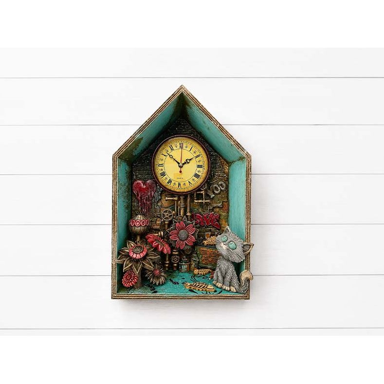 Stamperia Furry Friends 2 Cats A5 Silicone Mould kacma626 clock flwoers heart fish bones house