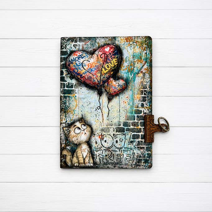 Stamperia Furry Friends 2 Cool Street Bricks 10x5 Stencil kstdl181 orange cat heart balloons brick background card