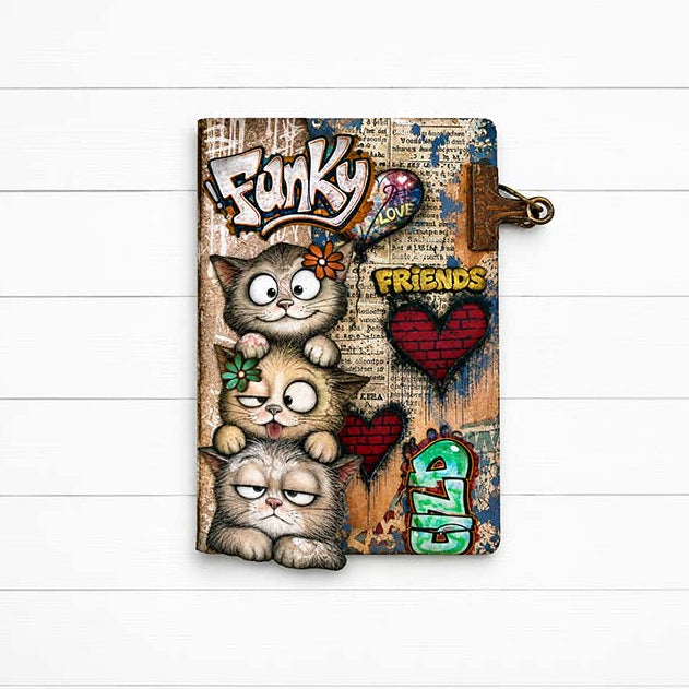Stamperia Furry Friends 2 Ephemera dflct94 cats flowers funky hearts card