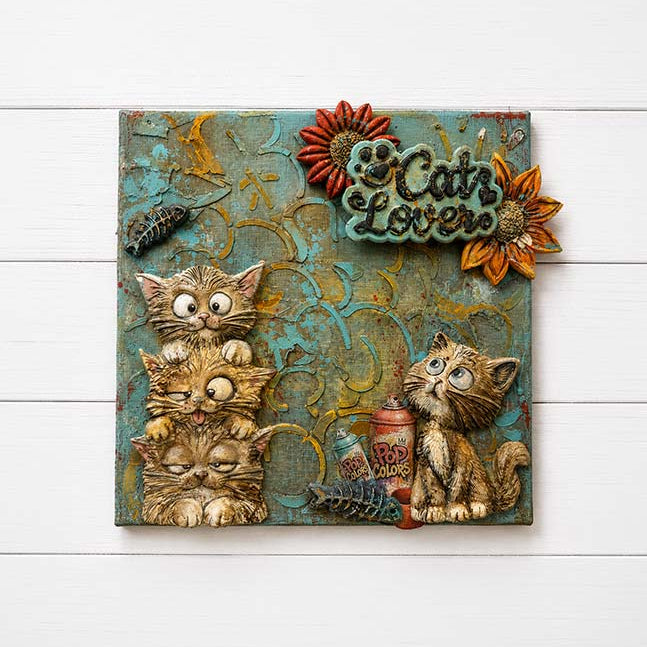 Stamperia Furry Friends 2 Flowers A5 Silicone Mould kacma628 paint cans fish bones cat lovers card
