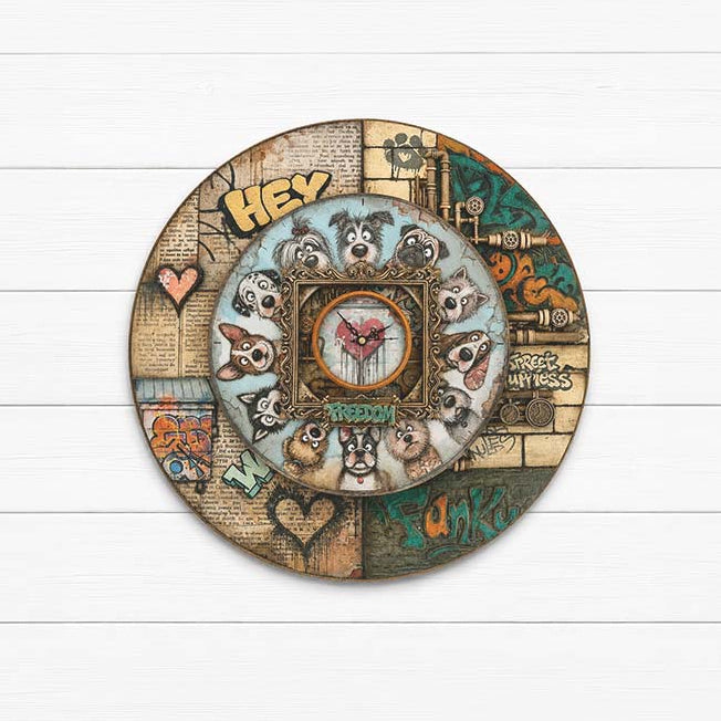 Stamperia Furry Friends 2 Graffiti 8x10 Stencil kstd226 circle of dogs hey hearts clock