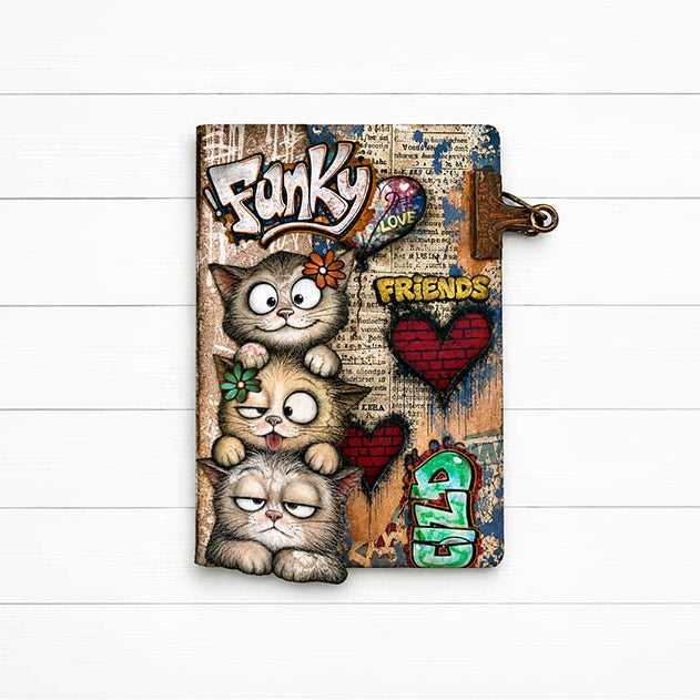 Stamperia Furry Friends 2 Junk Journal sbjk33 cats flowers funky card 