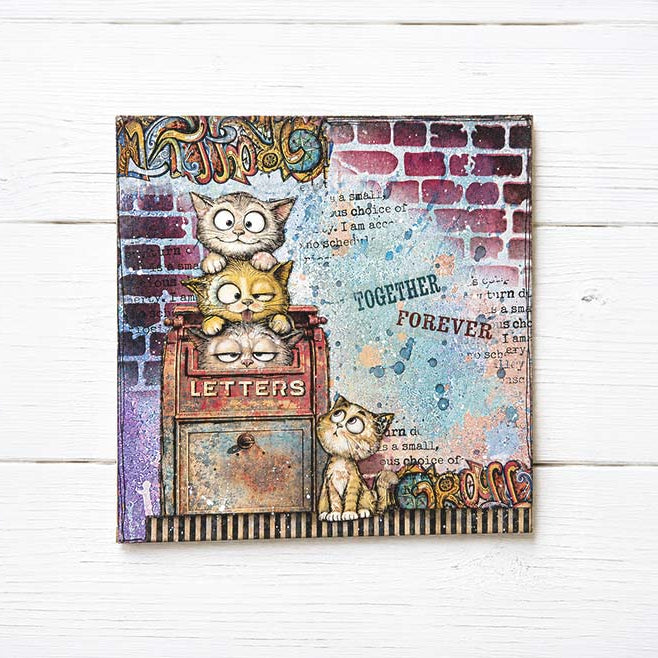 Stamperia Furry Friends 2 Large Art Journaling Selection bjs005 cats in mail bin together forever card