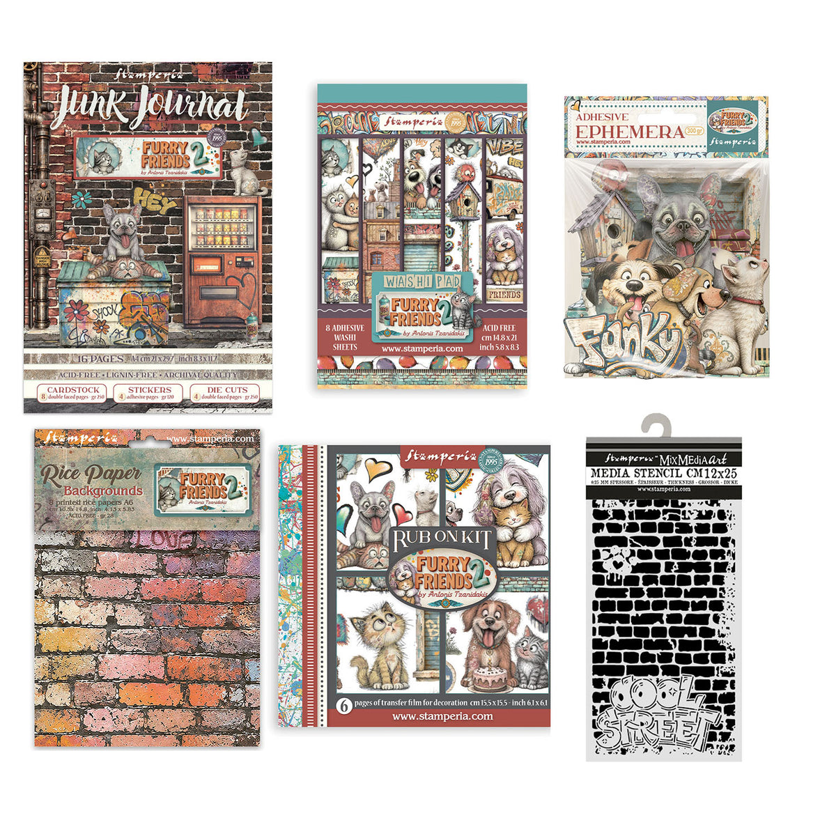 Stamperia Furry Friends 2 Large Art Journaling Selection bjs005 contents inside
