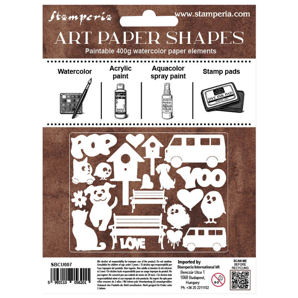 Stamperia Furry Friends 2 Laser Cut Art Paper Shapes sbcu007 contents