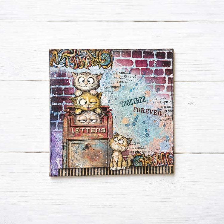Stamperia Furry Friends 2 Washi Pad sbw39 cats in letter box graffiti together forever card