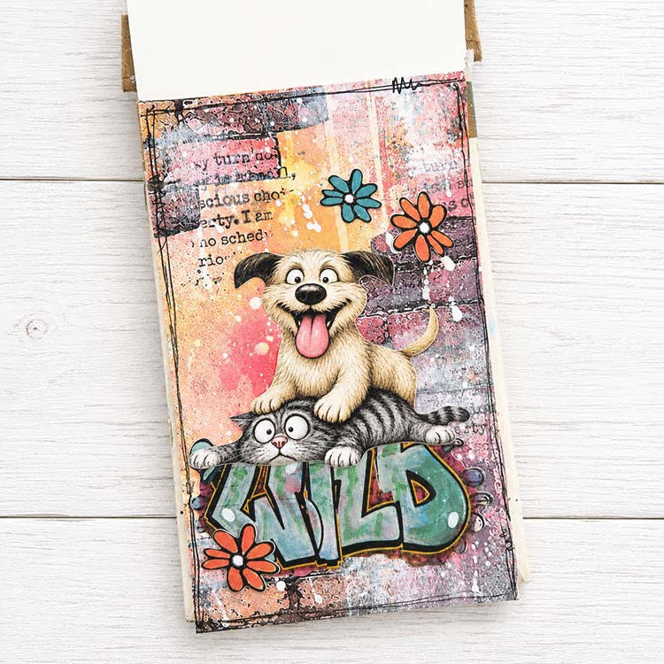 Stamperia Furry Friends 2 Washi Pad sbw39 flowers dog playing with cat wild card 