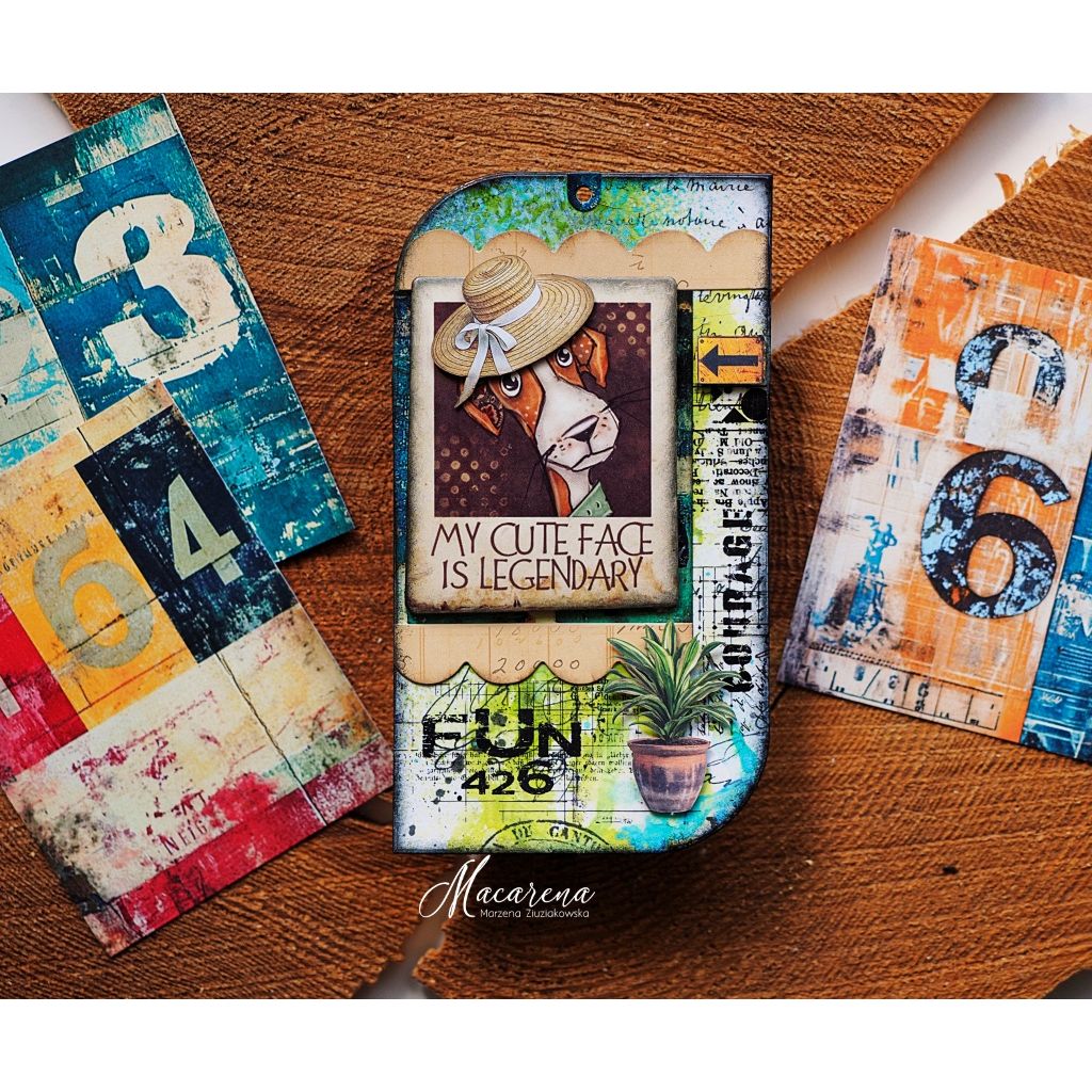 Stamperia Furry Friends Assorted Die Cuts dfldc121 dog with straw hat numbers arrow my cute face is legendary card marzena ziuziakowska | color-code:ALT02