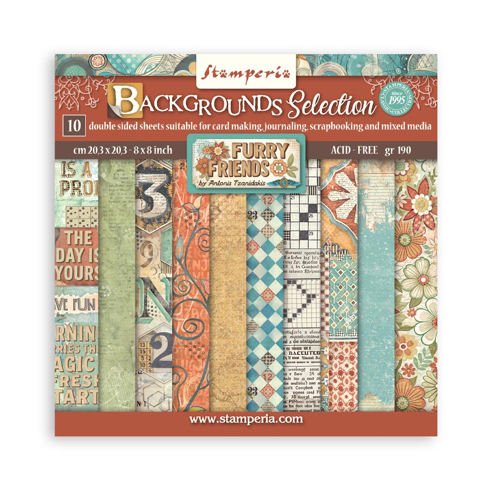 Stamperia Furry Friends Backgrounds 8x8 Paper sbbs133