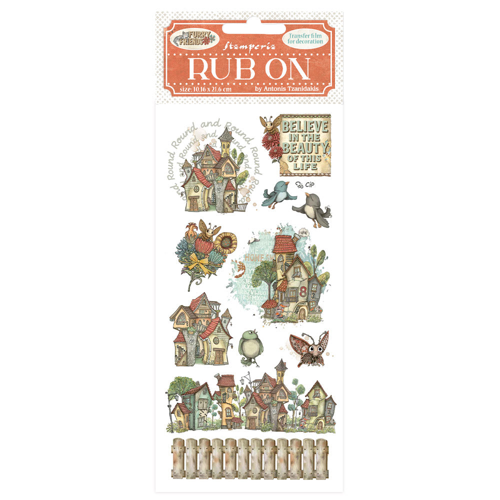 Stamperia Furry Friends Houses Rub Ons dflrb199