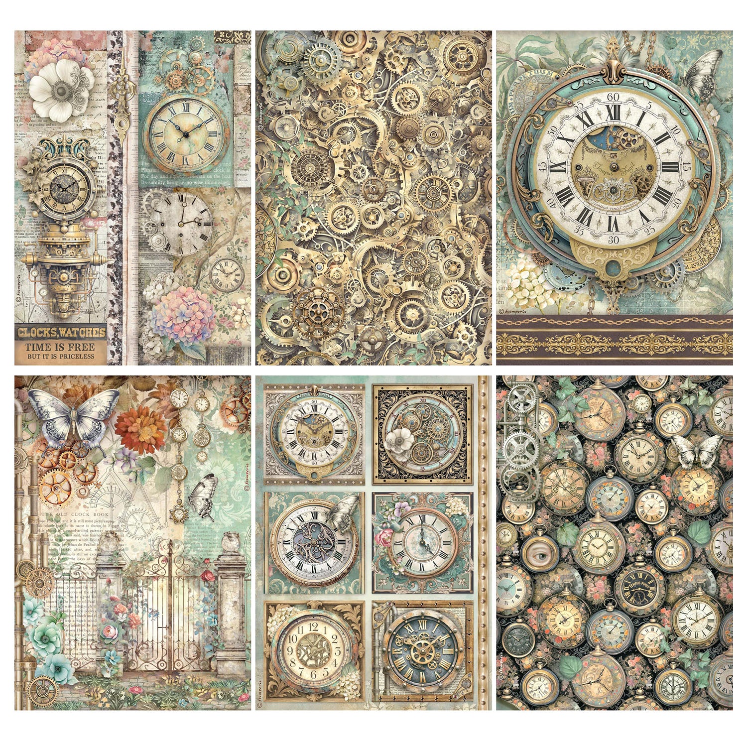 Stamperia Gardens of Time A4 Rice Paper dfsa4xtm clock and watches