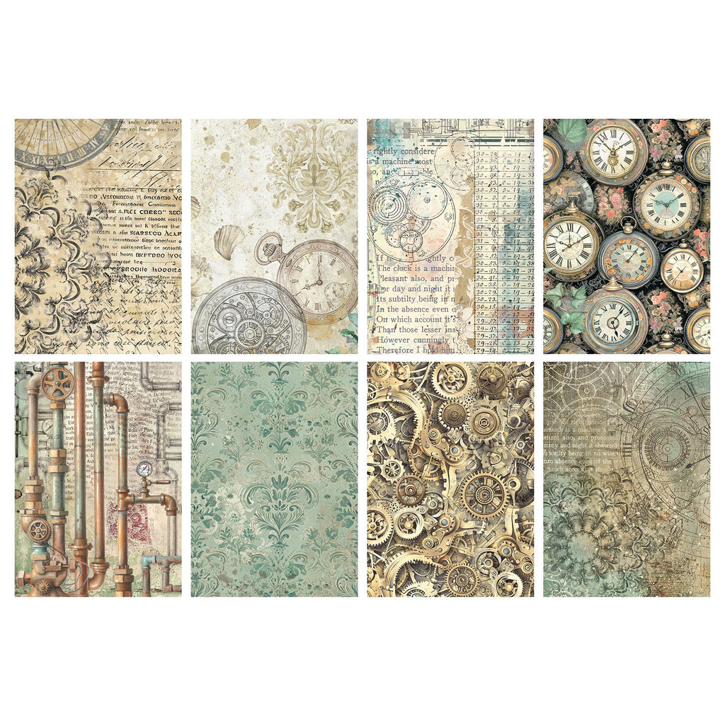 Stamperia Gardens of Time A6 Rice Paper dfsak6053 gears
