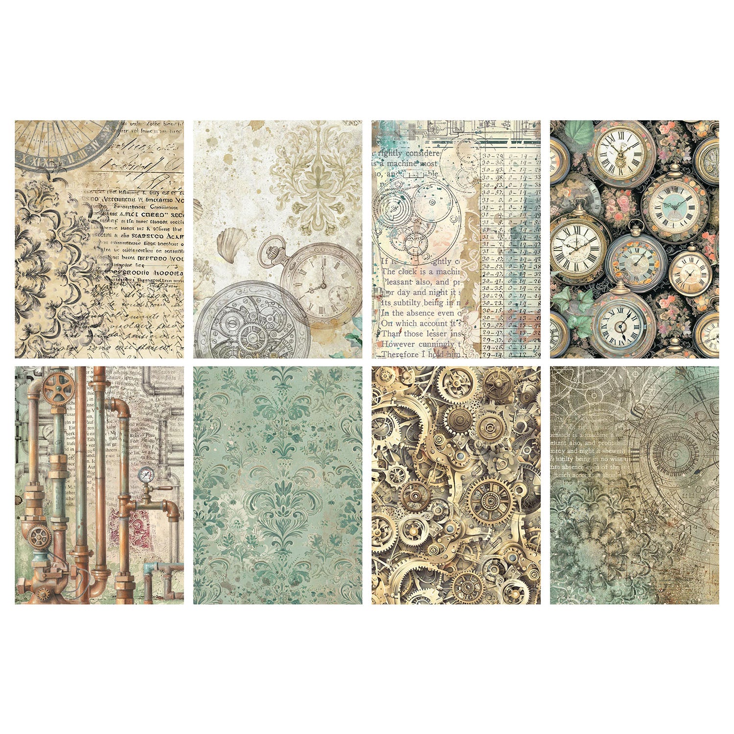 Stamperia Gardens of Time A6 Rice Paper dfsak6053 gears