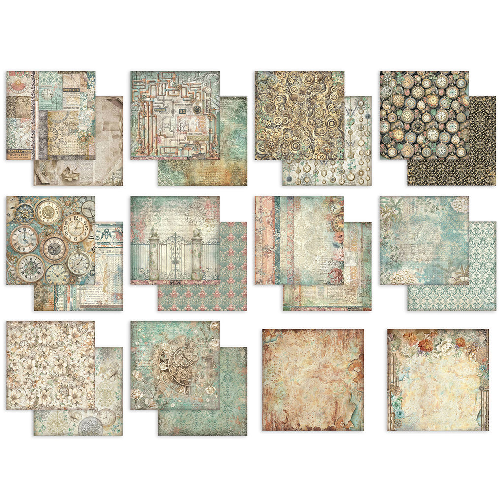 Stamperia Gardens of Time Backgrounds 12x12 Paper sbbl186 clocks