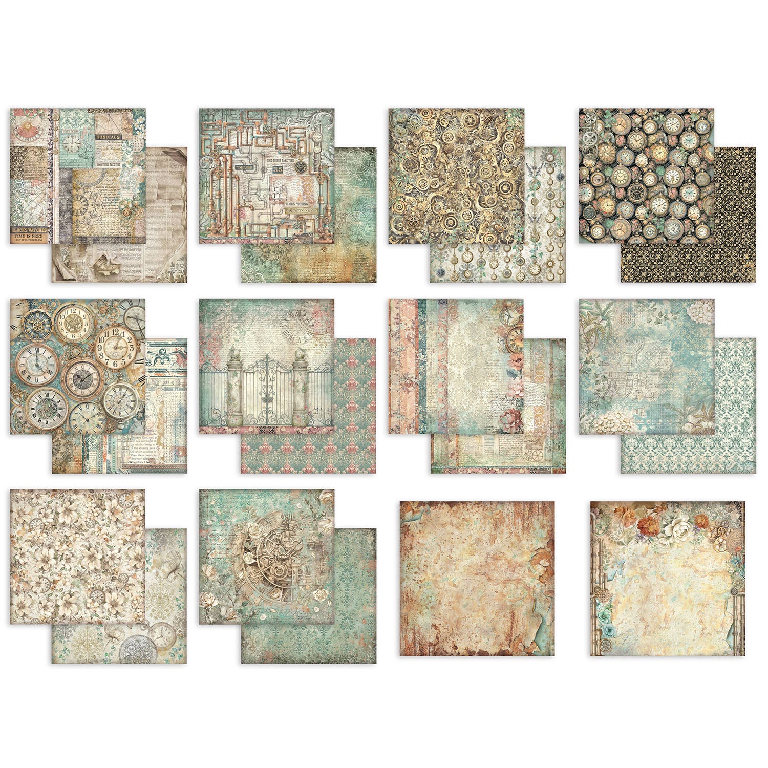 Stamperia Gardens of Time Backgrounds 12x12 Paper sbbl186 clocks