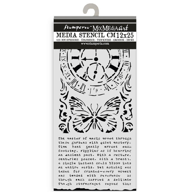 Stamperia Gardens of Time Clock And Butterfly 10x5 Stencil kstdl158