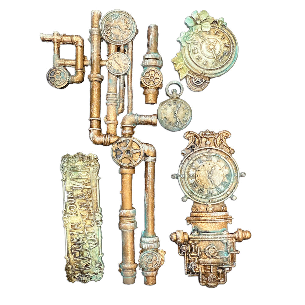 Stamperia Gardens of Time Clocks And Tubes A5 Silicone Mold kacma608 pipes