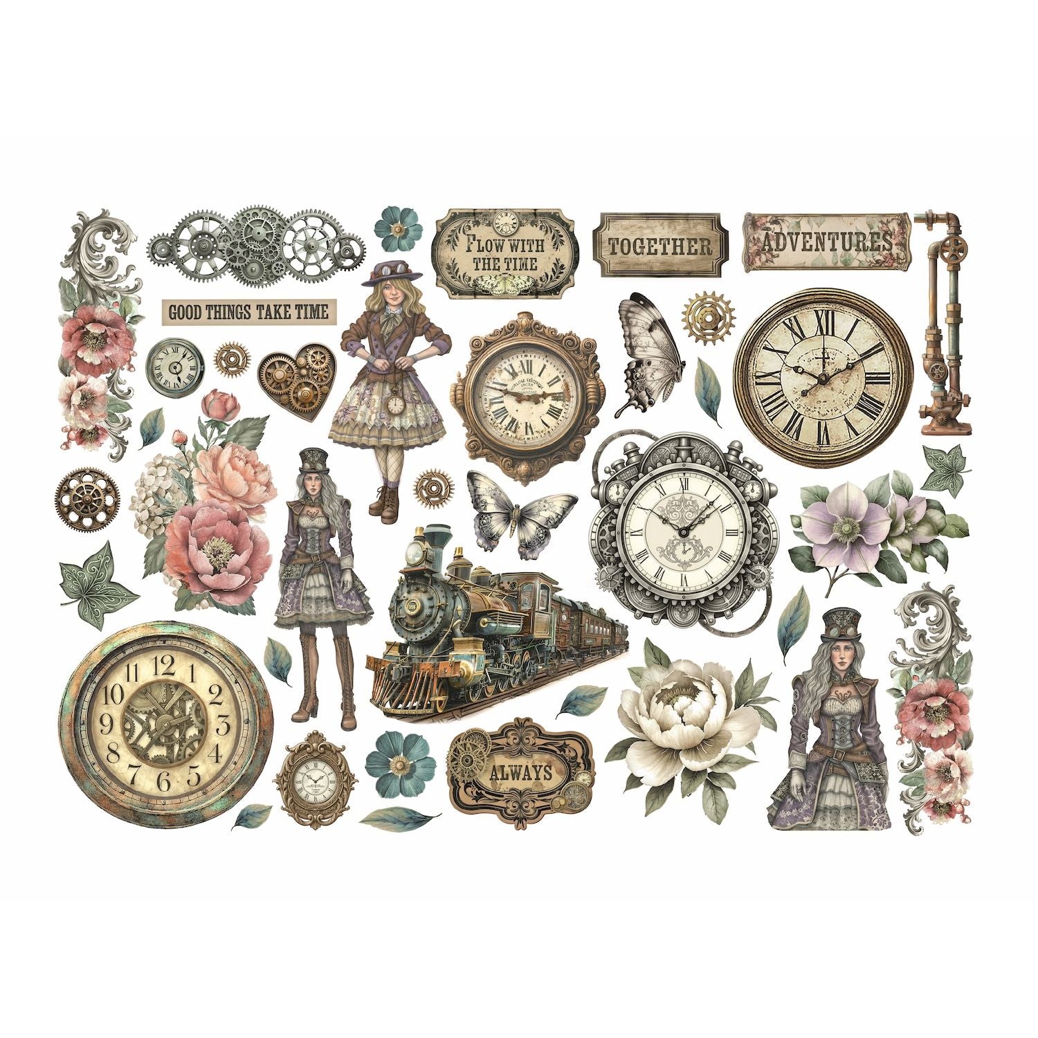 Stamperia Gardens of Time Ephemera dflct78 clock