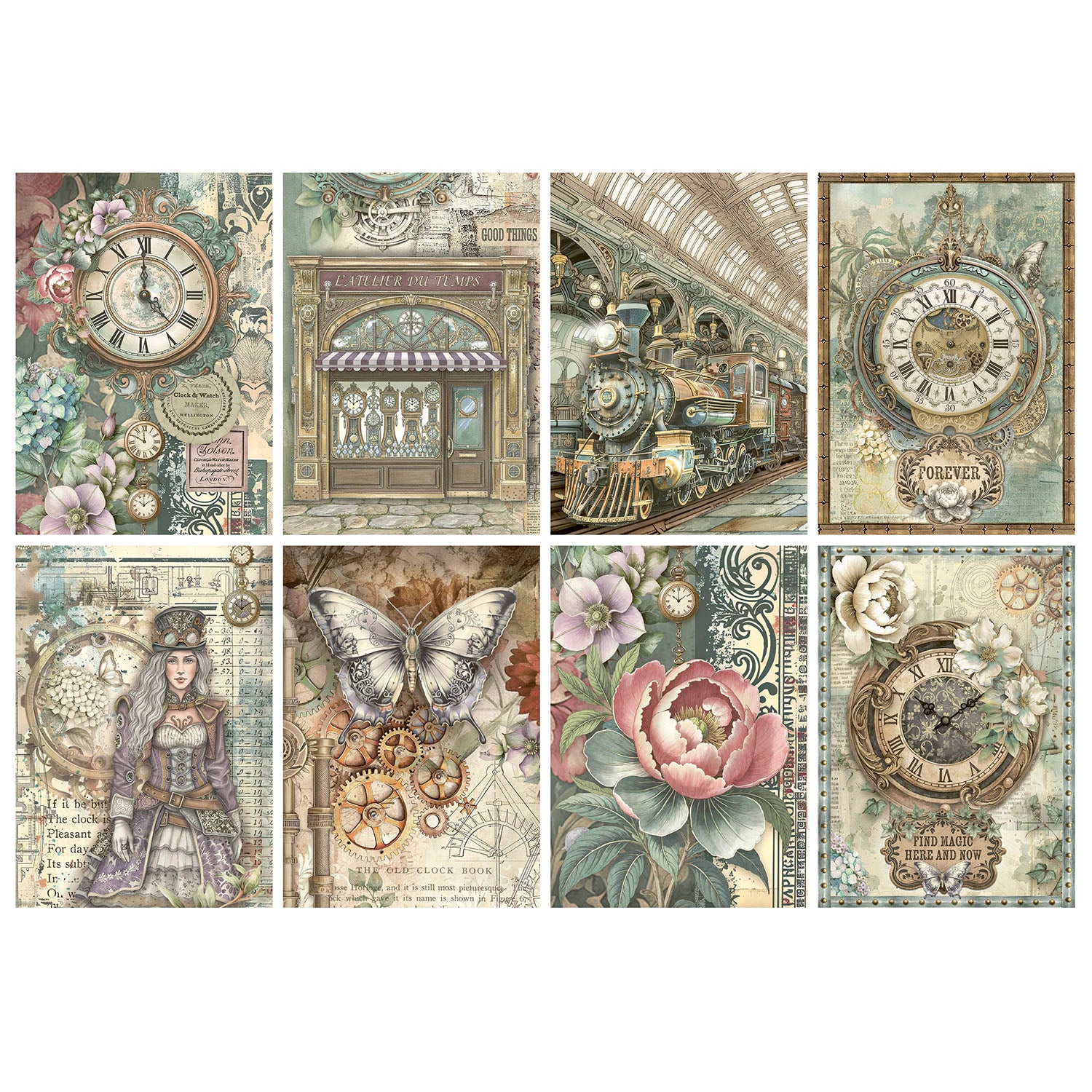 Stamperia Gardens of Time Mini Rice paper A6 dfsa6x05 train