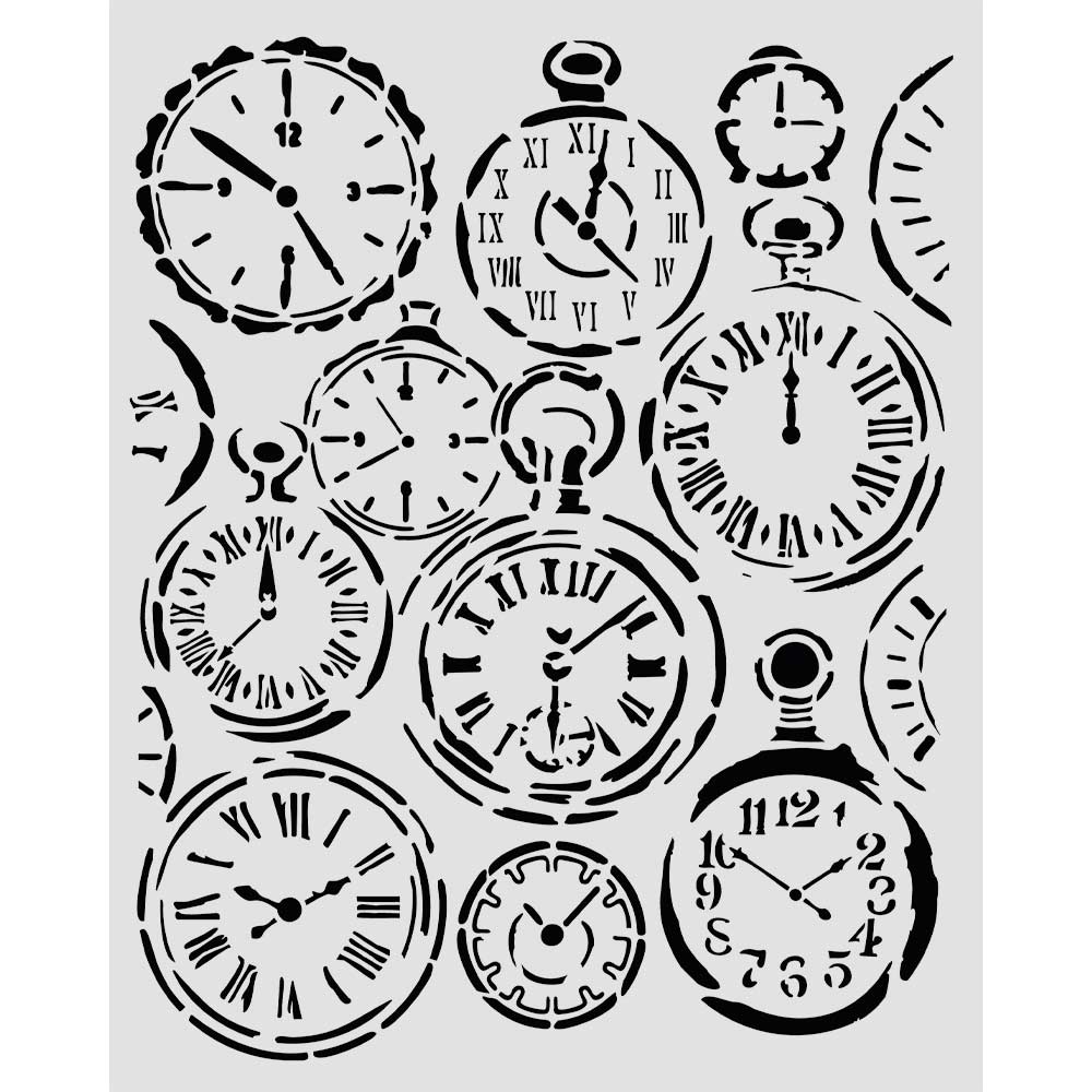 Stamperia Gardens of Time Mixed Clocks 8x10 Stencil kstd203