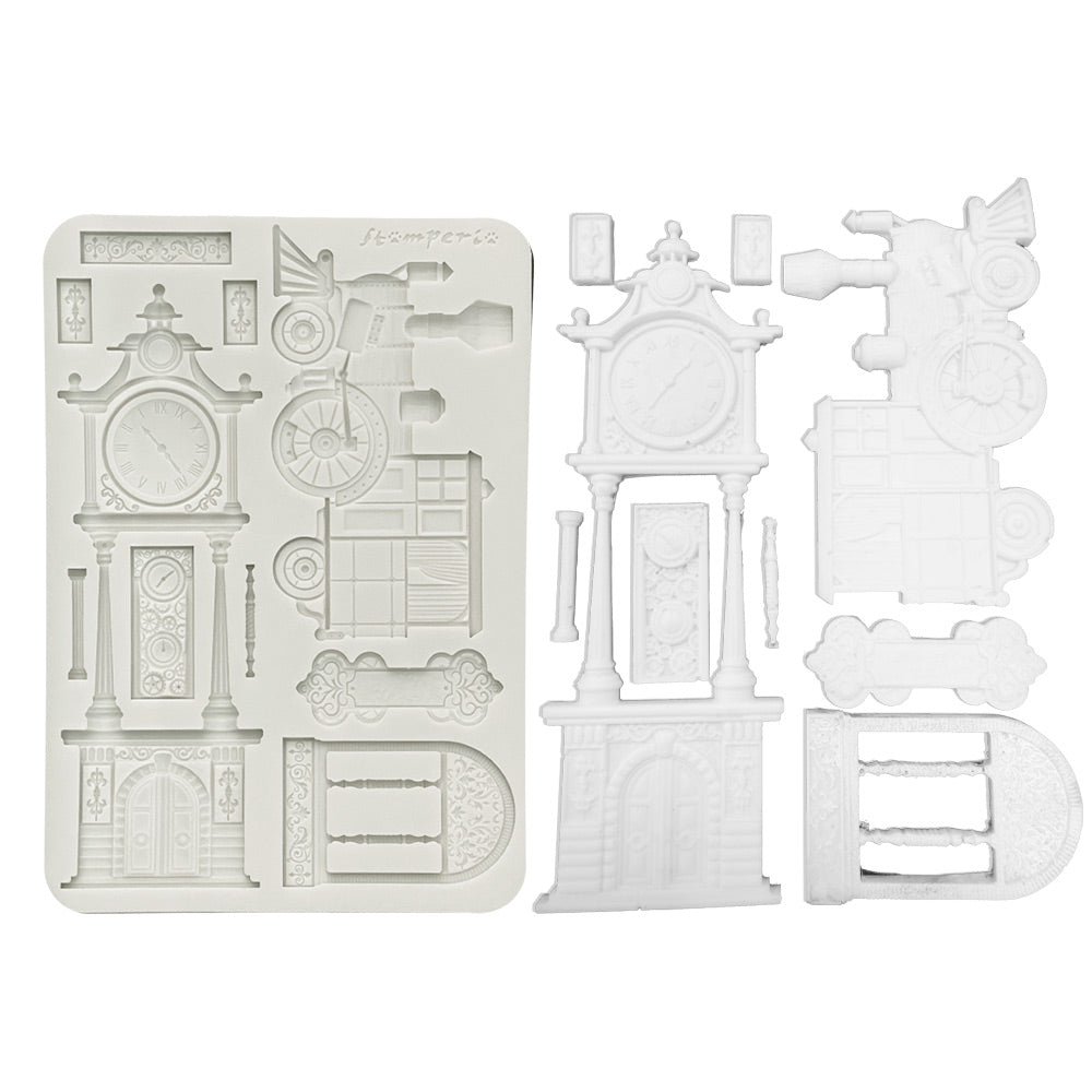 Stamperia Gardens of Time Train And Longcase Clock A5 Silicone Mold kacma609