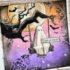 Stamperia Halloween Art Journaling Selection bjs002 ghost bat tree limb moon trick or treat colorful sky journal vicky papaioannou | color-code:ALT01