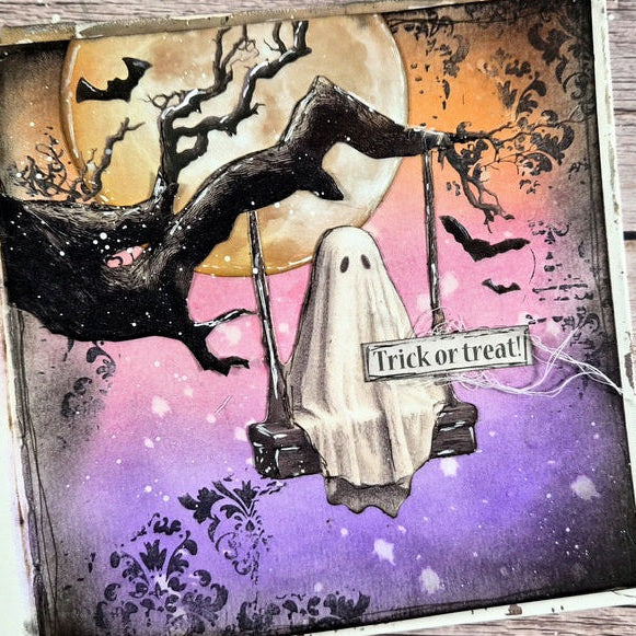 Stamperia Halloween Junk Journal sbjk22 ghost bat moon tree limb halloween trick or treat colorful sky journal vicky papaioannou | color-code:ALT01